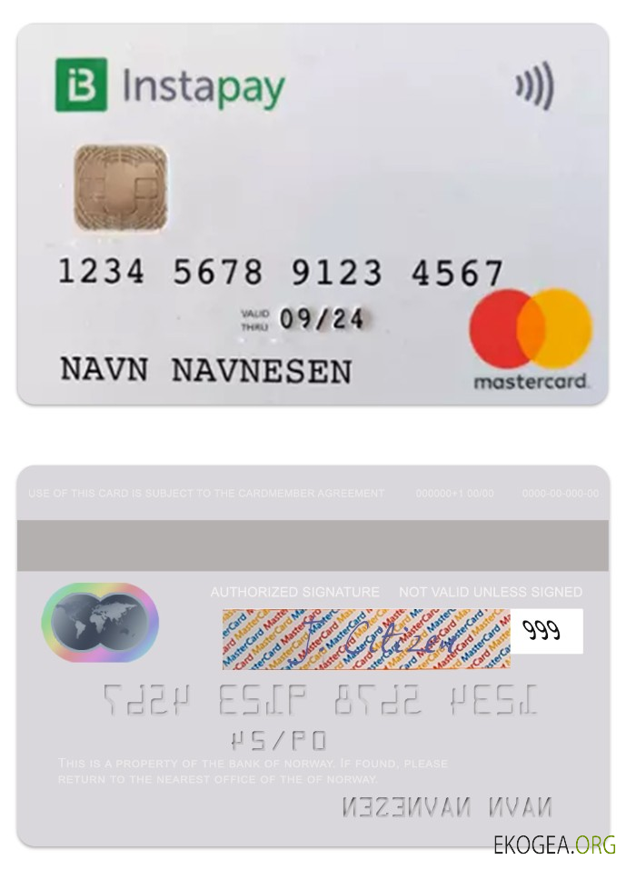 Carte Mastercard instapay de la Banque de Norvège de Norvège